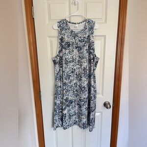 Blue abstract floral sleeveless dress